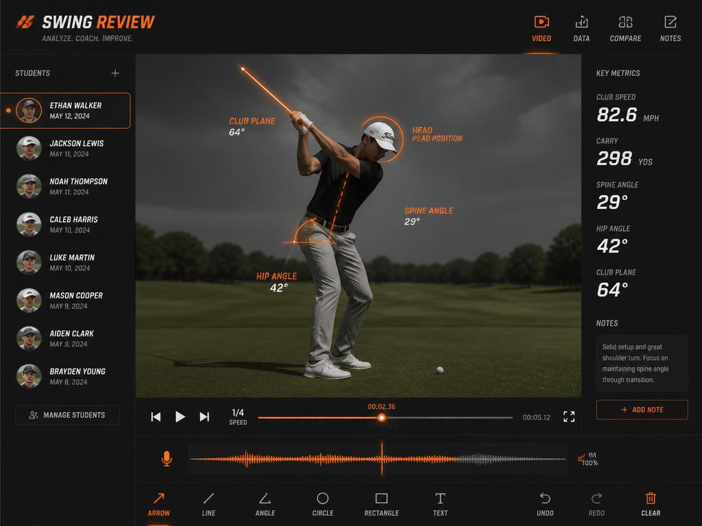 Golfer swing frame inside the review studio